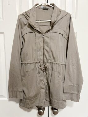 Athleta Hooded Anorak Utility Jacket Drawstring Waist Large Athleisure Coastal